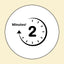 A clock graphic with the number 2 in the center, an arrow circling counterclockwise, and the word Minutes! to indicate a time duration of 2 minutes.