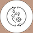 A minimalist icon of a face with water droplets and two circular arrows, symbolizing skin hydration or a skincare routine, on a white background with a brown border.