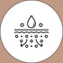 Black line icon of a water droplet above a wavy line with small dots and arrows beneath, symbolizing hydration or moisture absorption, on a white circle background with a light brown border.