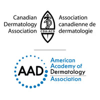Logos of the Canadian Dermatology Association (with bilingual text and leaf emblem) and the American Academy of Dermatology Association (AAD with a dotted circle and blue text) displayed side by side.