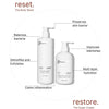 Two white pump bottles from Basic Maintenance’s Complete Skin Savior Set, labeled “The Body Wash” and “The Super Cream,” highlight benefits like balancing bacteria, detoxifying, calming inflammation, preserving the skin barrier, improving blemishes, and hydrating.
