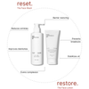 Two white Basic Maintenance Complete Skin Savior Set products stand side by side. Face wash resets skin, reduces wrinkles, improves blemishes, evens tone; lotion restores, prevents breakouts, and stabilizes oil.