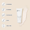 A tube of Picture-Perfect Face (Super Boost) by Basic Maintenance is shown on a beige background with a cream smear, alongside icons that highlight: no fragrance, no parabens, no phthalates, no dye, and cruelty-free.