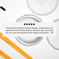 A five-star review says, The Lip Fix has been a game changer… Highly recommend. - I.M.—shown over jars of The Lip Fix by Basic Maintenance with white cream and two yellow sticks in the background.