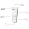 A white tube of The Face Lotion by Basic Maintenance is centered, with text highlighting its benefits: reduces wrinkles, clears blemishes, evens skin tone, restores the barrier, absorbs quickly, and balances oil.