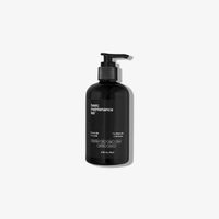 A black pump bottle of The Shave Gel by Basic Maintenance, featuring white text and a minimalist design, is shown against a plain white background. The bottle contains 236 mL (8 fl oz).